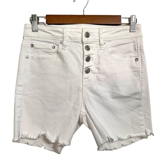 American Eagle Women's White Button Fly High Rise Cut Off Jean Shorts Size 4 - Picture 1 of 10
